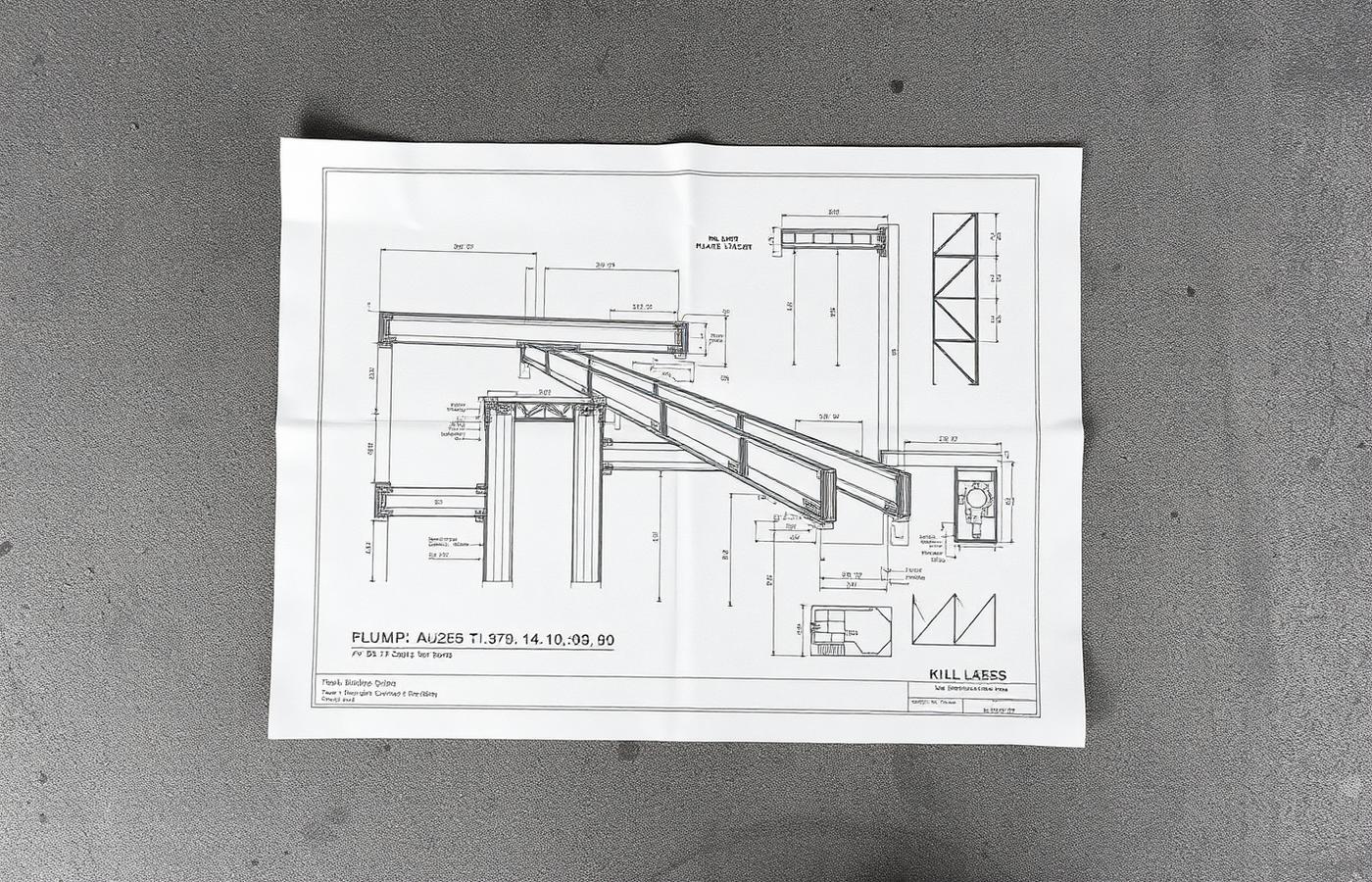 Structural blueprint on concrete